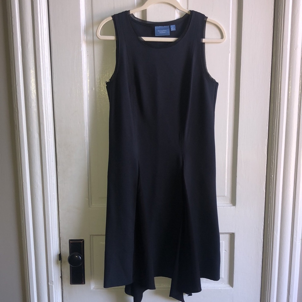 Simply Vera Vera Wang Navy Sleeveless Asymmetric Handkerchief Dress Size Small - Picture 2 of 9